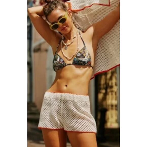 FREE PEOPLE WOMENS SIZE SMALL CABANA FAUXCHET KNIT SHORTS WHITE - Picture 1 of 12